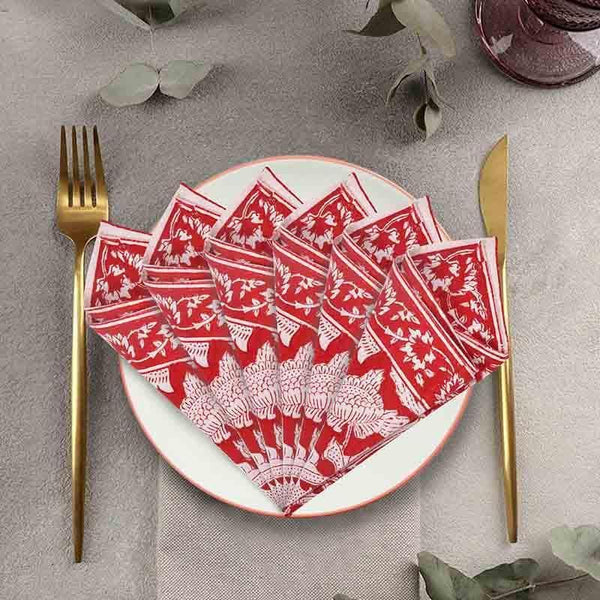 Buy Mehr Handblocked Table Napkin - Red Table Napkins from Vaaree