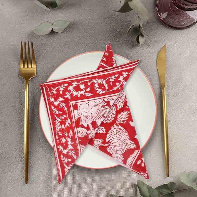 Buy Mehr Handblocked Table Napkin - Red Table Napkins from Vaaree