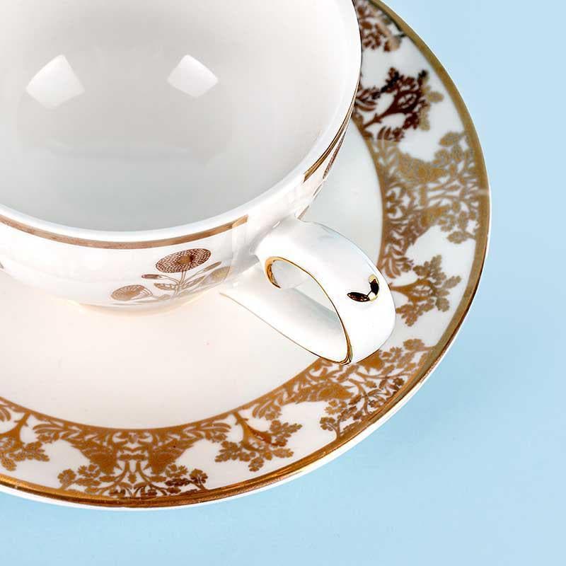 Buy Golden Flower Cup & Saucer - Set of Six Tea Cup from Vaaree