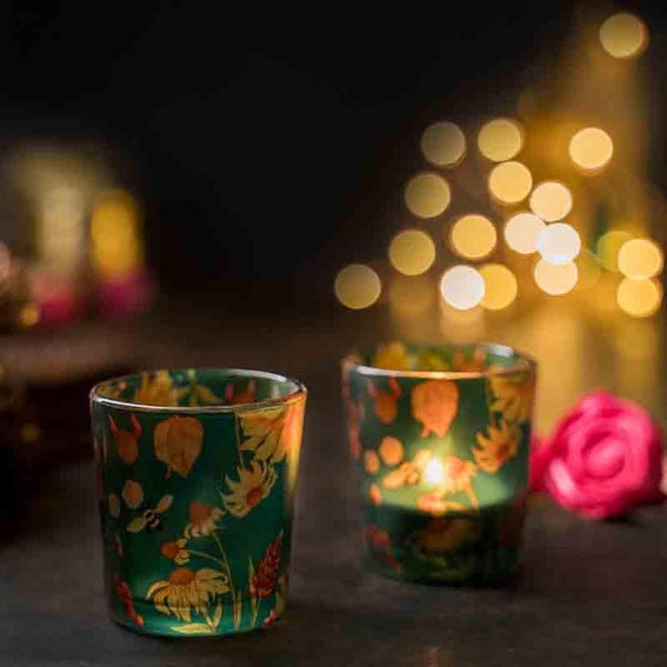 Buy Sanguine Sunflowers Candle Votive - Set Of Two Candle Holders from Vaaree