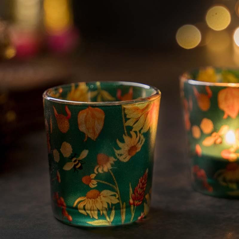 Buy Sanguine Sunflowers Candle Votive - Set Of Two Candle Holders from Vaaree