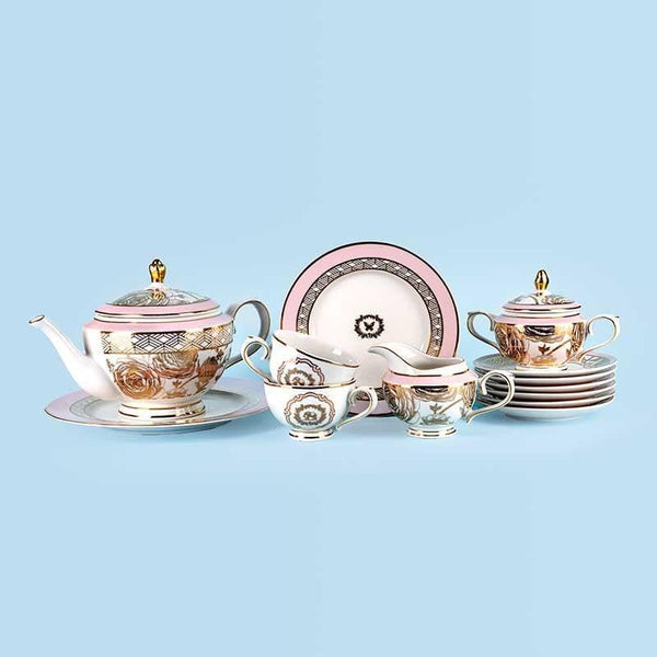 Tea Sets & Tea Pots - Rosette Tea Set With Snacks - 22 Piece Set