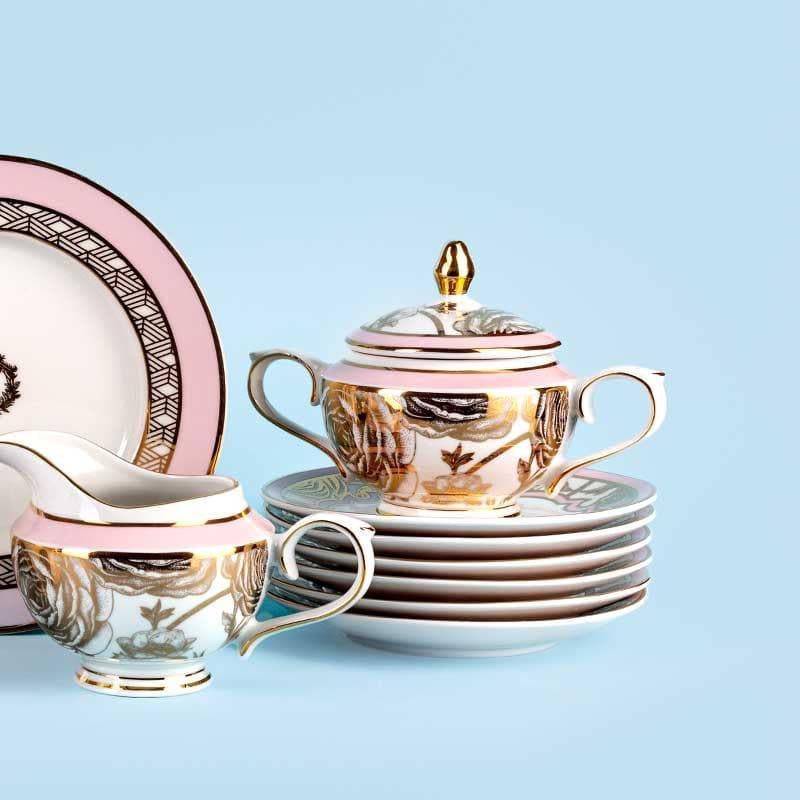 Buy Rosette Tea Set With Snacks - 22 Piece Set Tea Set & Tea Pots from Vaaree