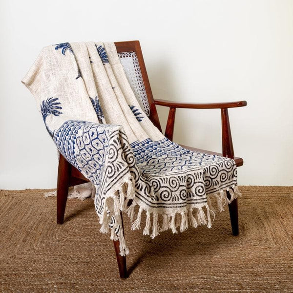 Buy Indigo Palm Tree Handblock Printed Throw Throws from Vaaree