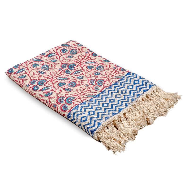 Throws - Red & Blue Handblock Printed Throw