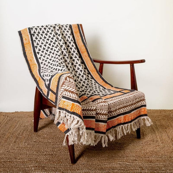 Buy Salmon & Black Handblock Printed Throw Throws from Vaaree