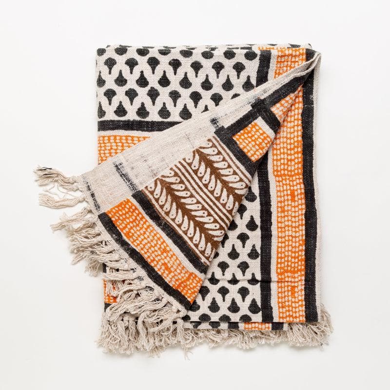 Buy Salmon & Black Handblock Printed Throw Throws from Vaaree