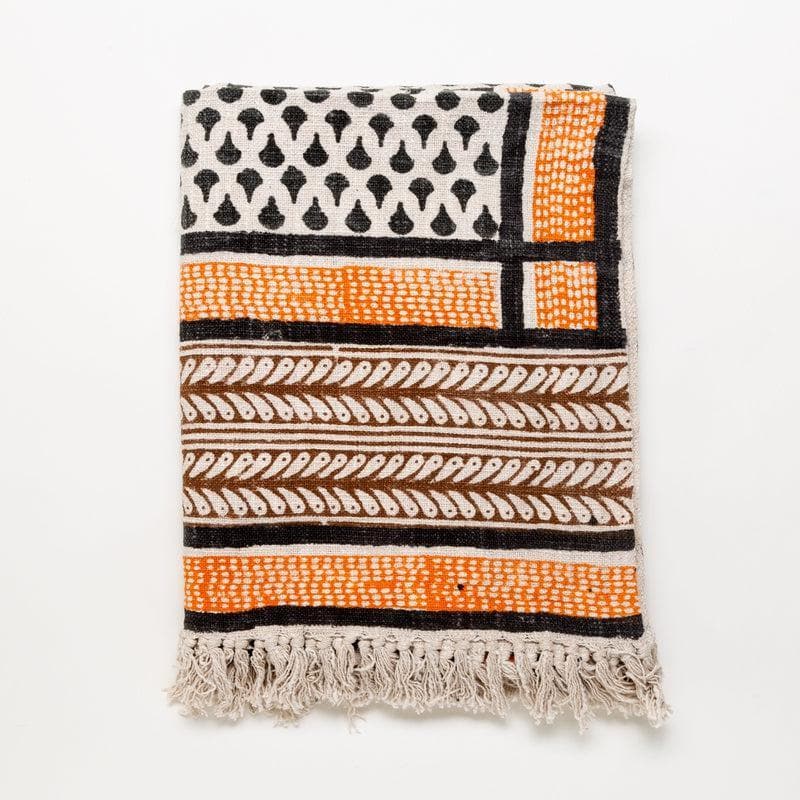 Buy Salmon & Black Handblock Printed Throw Throws from Vaaree