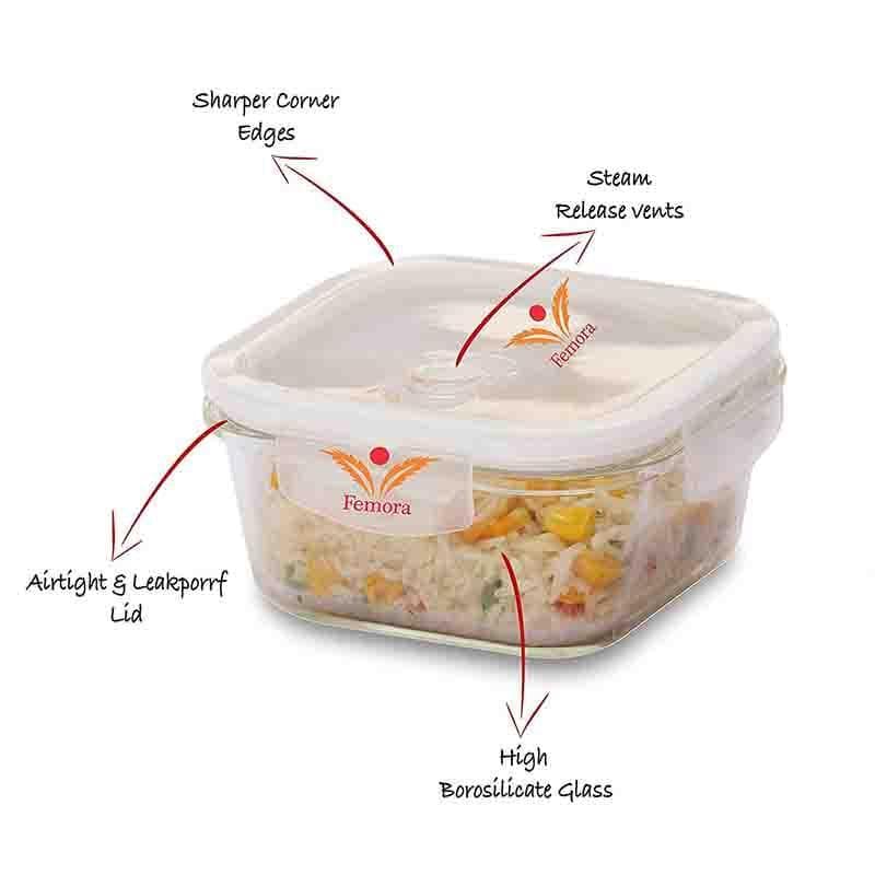 Tiffin Box & Storage Box - Glass Rectangular Lunch Box With Canvas Bag- Set Of Three