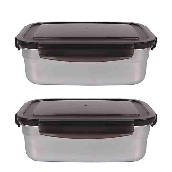 Tiffin Box & Storage Box - Lavish Steel Square Container (750 ML Each)- Set Of Two