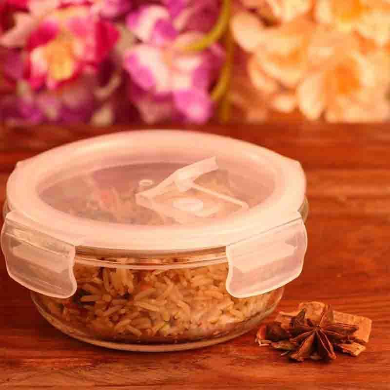 Tiffin Box & Storage Box - Round Glass Storage/Tiffin Box- 380 ML