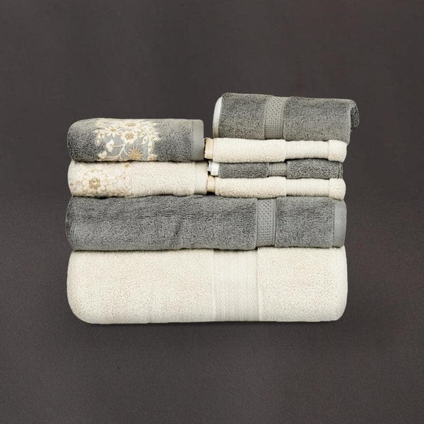 Buy Grey & Beige Silly Cuddly Towel (Set of Eight) Towel Sets from Vaaree