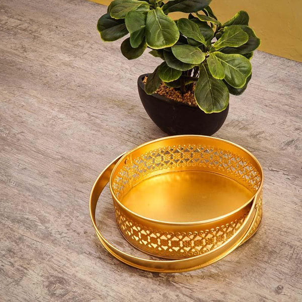 Buy Golden Bling Basket Tray Serving Tray from Vaaree