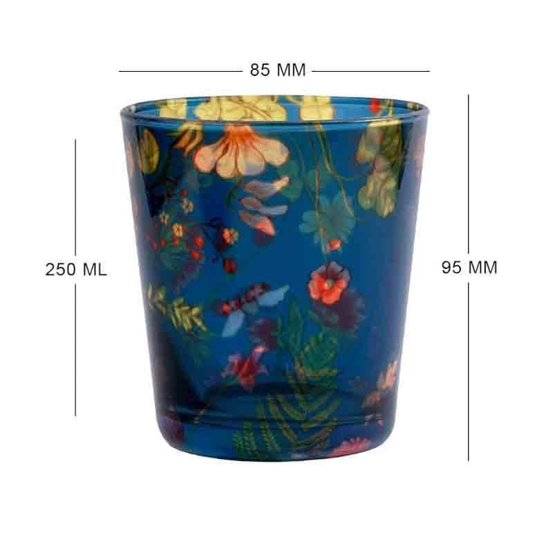 Buy Floral Bliss Blue Glass Tumbler - Set Of Four Tumbler from Vaaree