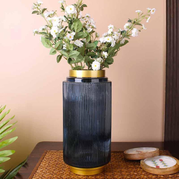 Buy Aurum Ribbed Vase - Blue Vase from Vaaree