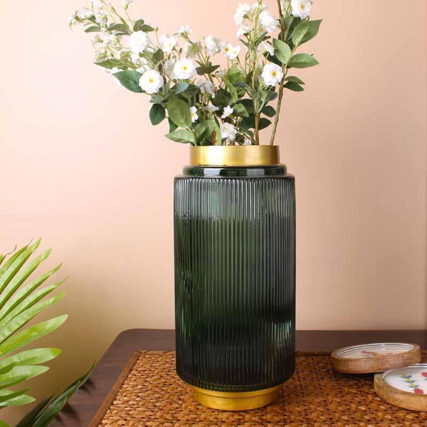 Buy Aurum Ribbed Vase - Green Vase from Vaaree