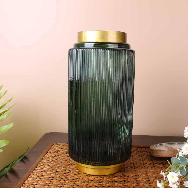 Buy Aurum Ribbed Vase - Green Vase from Vaaree