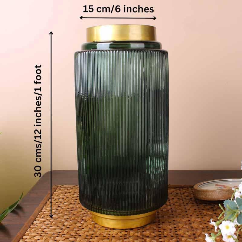 Buy Aurum Ribbed Vase - Green Vase from Vaaree