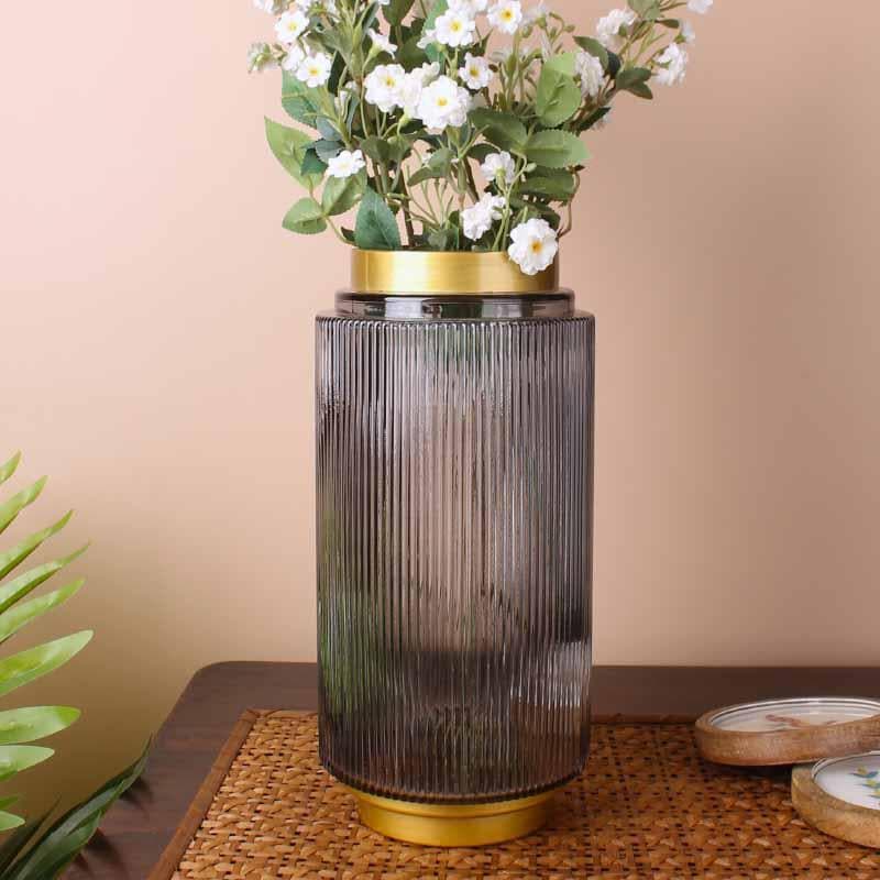 Buy Vase - Aurum Ribbed Vase - Grey at Vaaree online