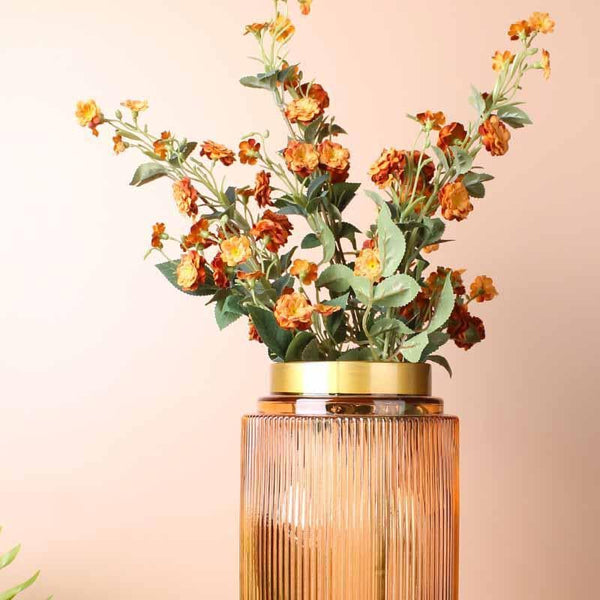 Buy Aurum Ribbed Vase - Orange Vase from Vaaree