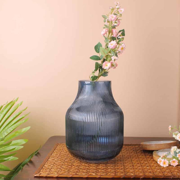 Buy Bella Ribbed Vase - Blue Vase from Vaaree