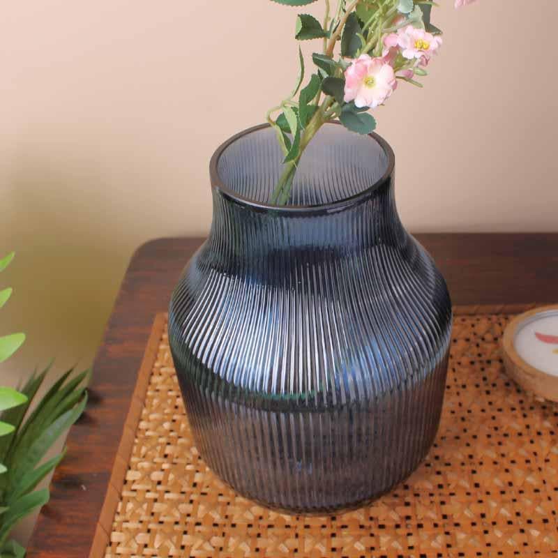 Buy Bella Ribbed Vase - Blue Vase from Vaaree