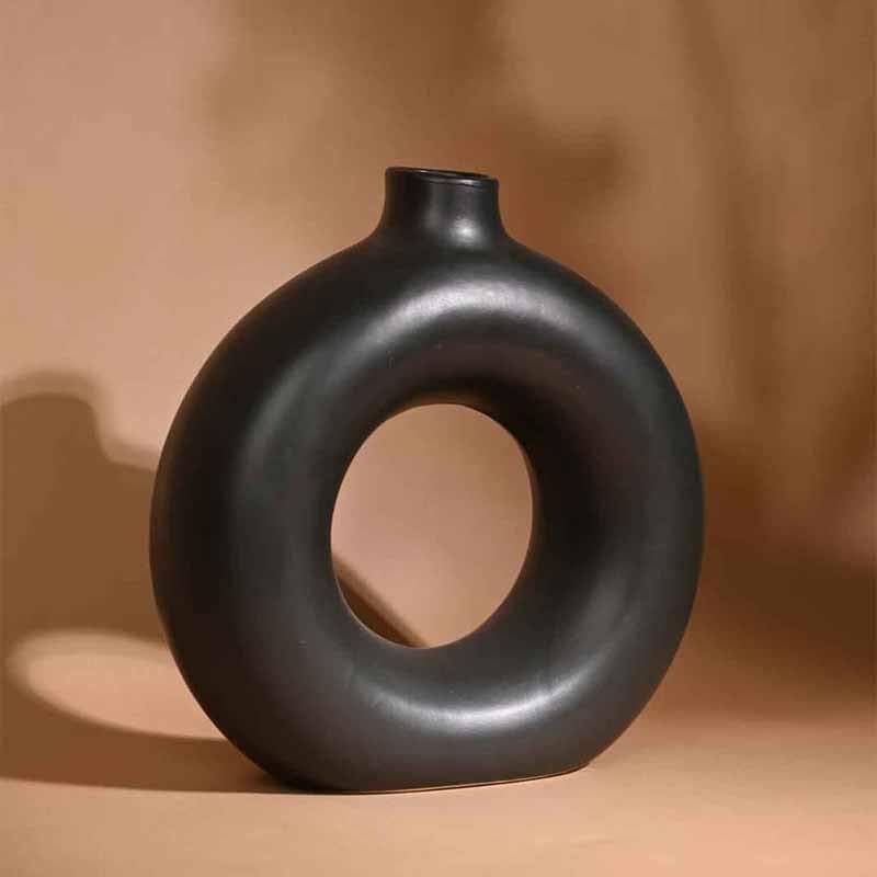 Buy Boho Donut Vase - Black Vase from Vaaree