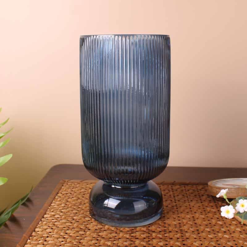 Buy Pitter-Patter Ribbed Vase - Blue Vase from Vaaree