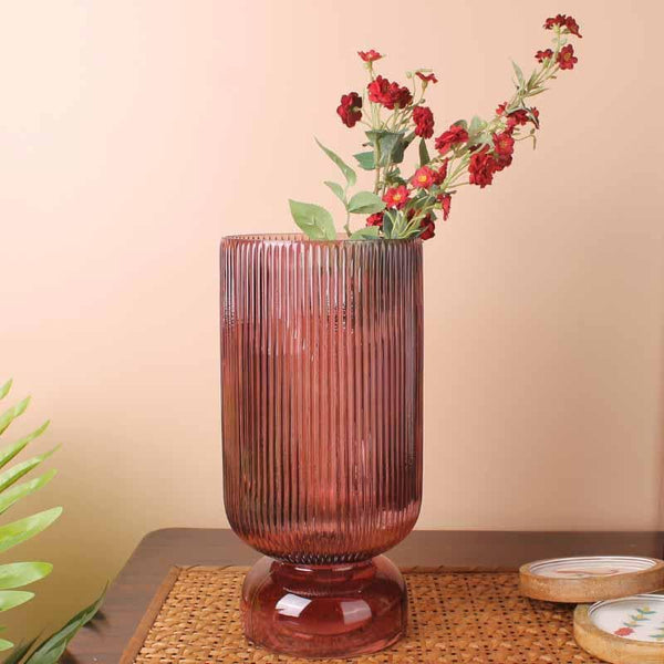 Buy Pitter-Patter Ribbed Vase - Burgundy Vase from Vaaree