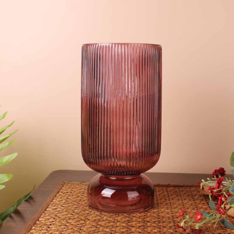 Buy Pitter-Patter Ribbed Vase - Burgundy Vase from Vaaree