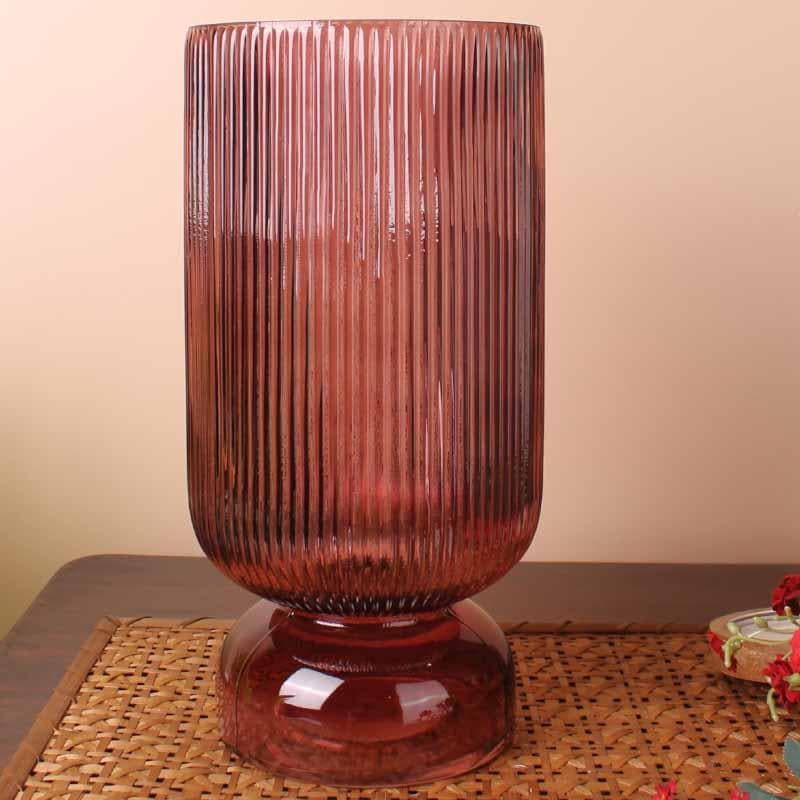 Buy Pitter-Patter Ribbed Vase - Burgundy Vase from Vaaree