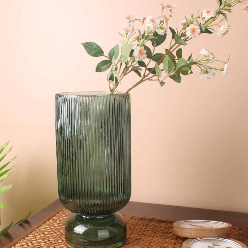 Buy Pitter-Patter Ribbed Vase - Green Vase from Vaaree