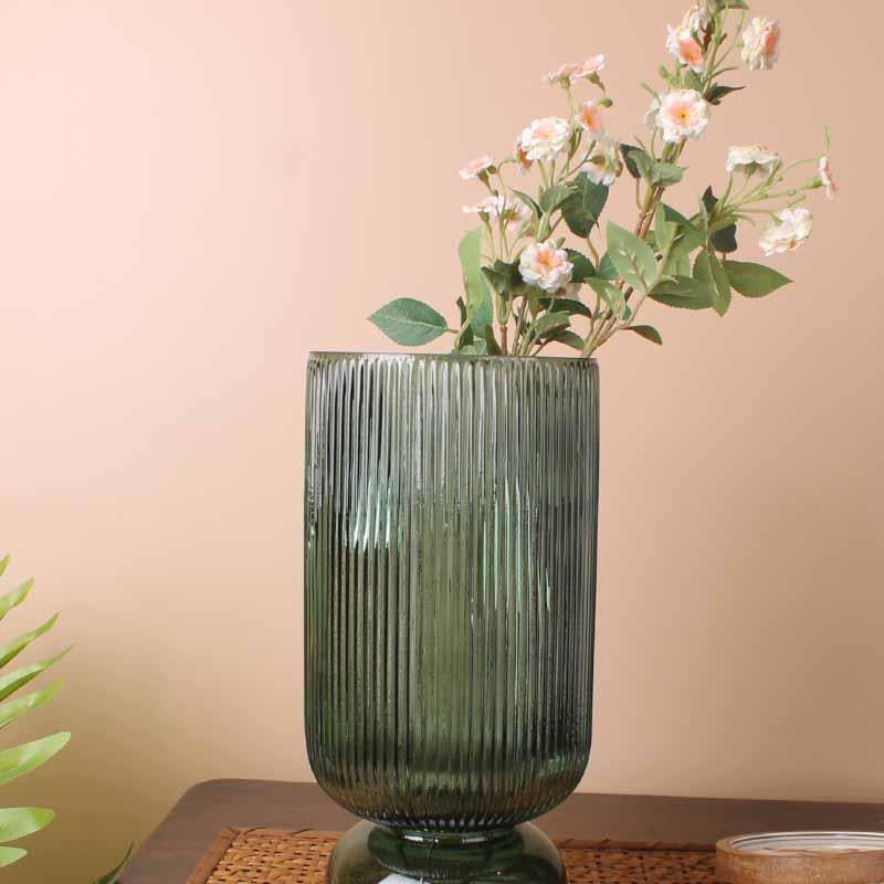 Buy Pitter-Patter Ribbed Vase - Green Vase from Vaaree