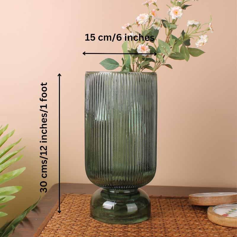 Buy Pitter-Patter Ribbed Vase - Green Vase from Vaaree