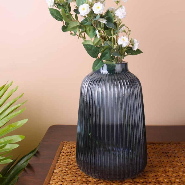 Buy Stella Ribbed Vase - Blue Vase from Vaaree