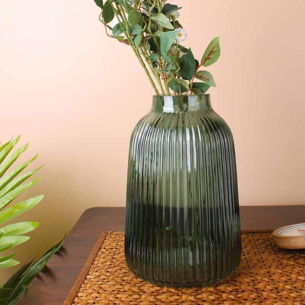 Buy Stella Ribbed Vase - Green Vase from Vaaree