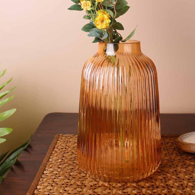 Buy Stella Ribbed Vase - Orange Vase from Vaaree