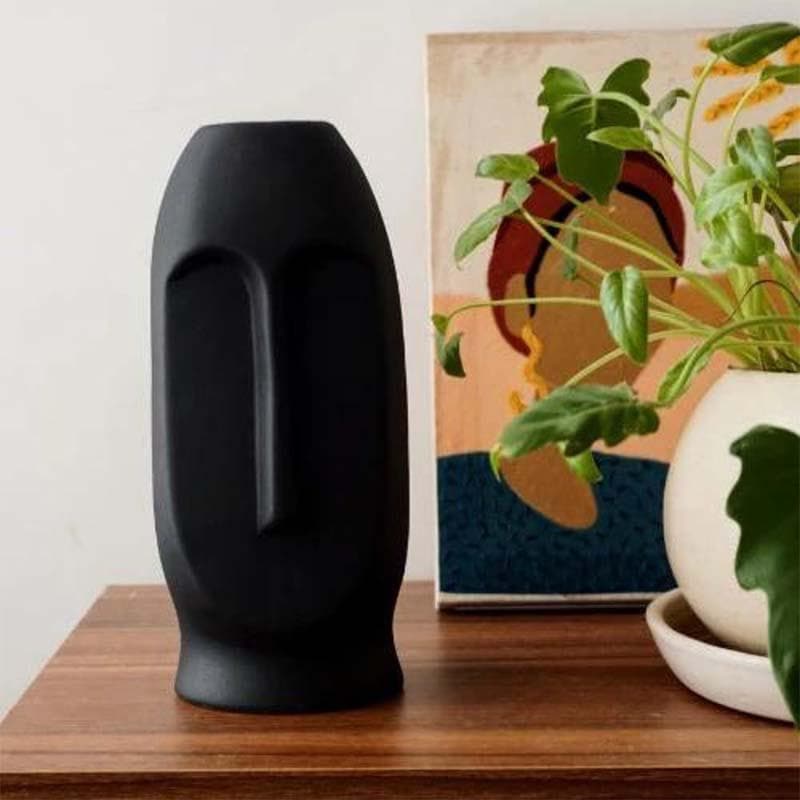 Buy The Straight Face Vase - Black Vase from Vaaree