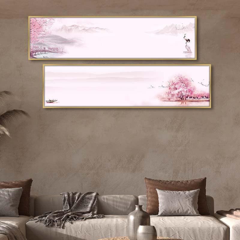 Wall Art & Paintings - Cherry Blossom Lake Wall Art - Set Of Two