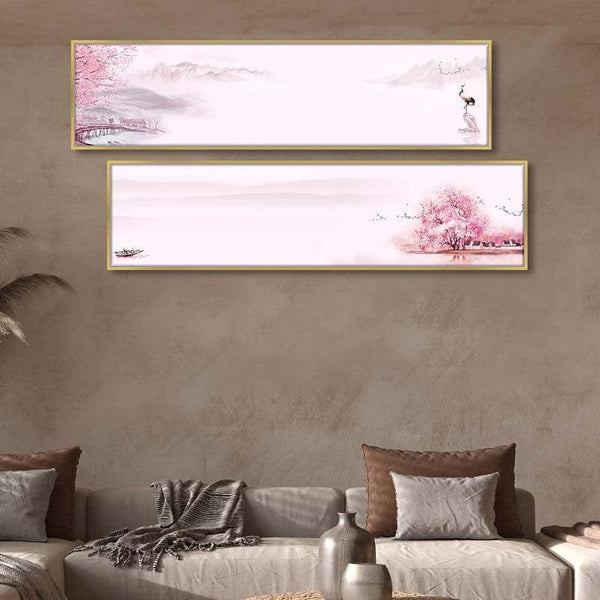 Buy Wall Art & Paintings - Cherry Blossom Lake Wall Art at Vaaree online