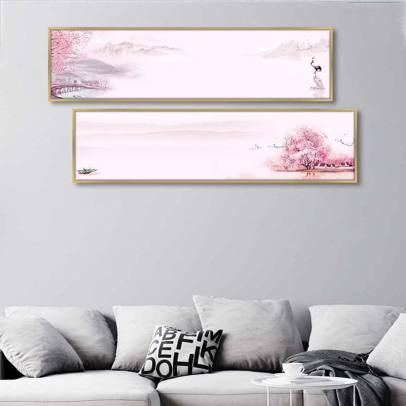 Wall Art & Paintings - Cherry Blossom Lake Wall Art - Set Of Two