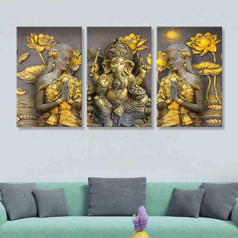 Wall Art & Paintings - Ganpati Bappa Wall Art - Set Of Three