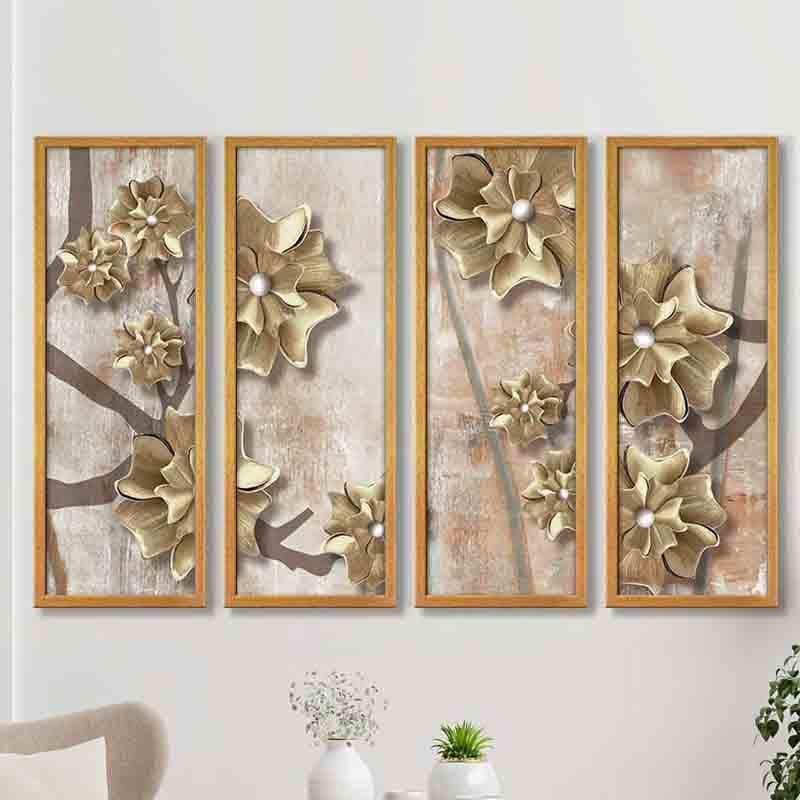 Buy Gold Blooms Wall Art - Set Of Four Wall Art & Paintings from Vaaree