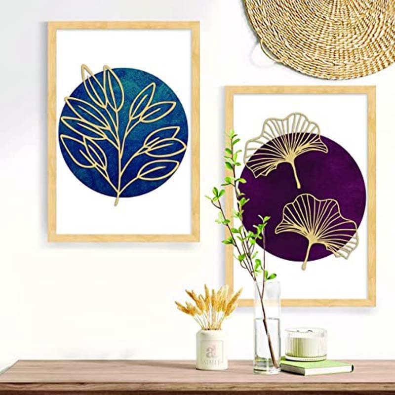 Wall Art & Paintings - Gold Etched Leaves Wall Art - Set Of Two