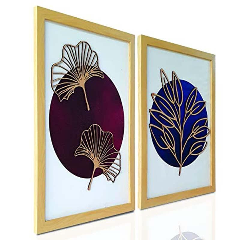 Wall Art & Paintings - Gold Etched Leaves Wall Art - Set Of Two