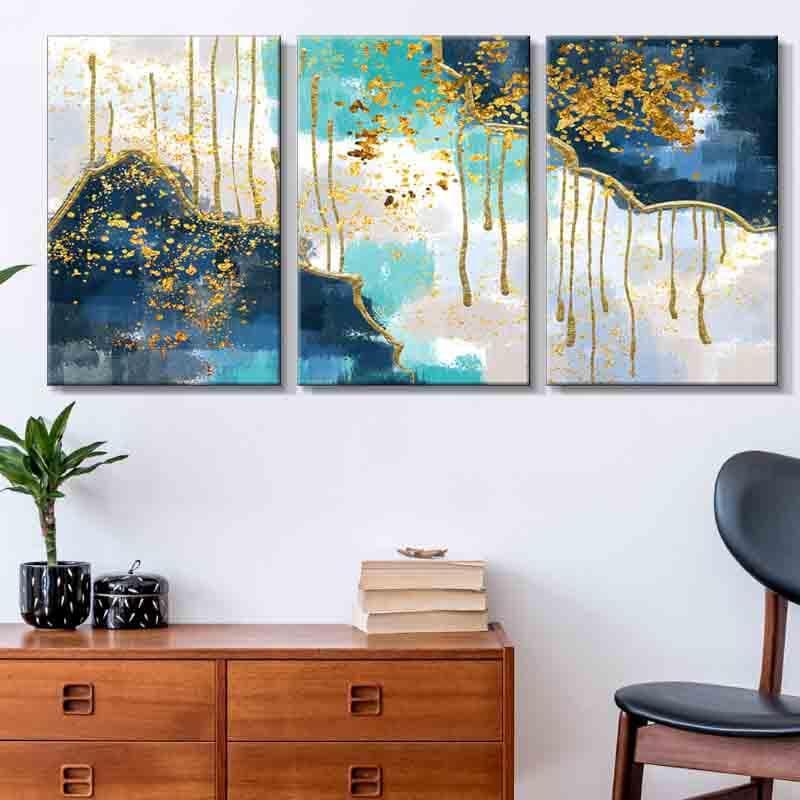 Wall Art & Paintings - Gold Waves Wall Art - Set Of Three