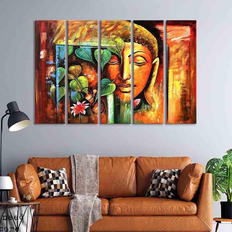 Wall Art & Paintings - Lord Gautam Buddha Wall Art - Set Of Five