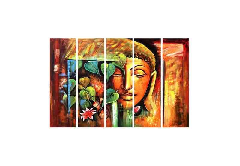 Wall Art & Paintings - Lord Gautam Buddha Wall Art - Set Of Five