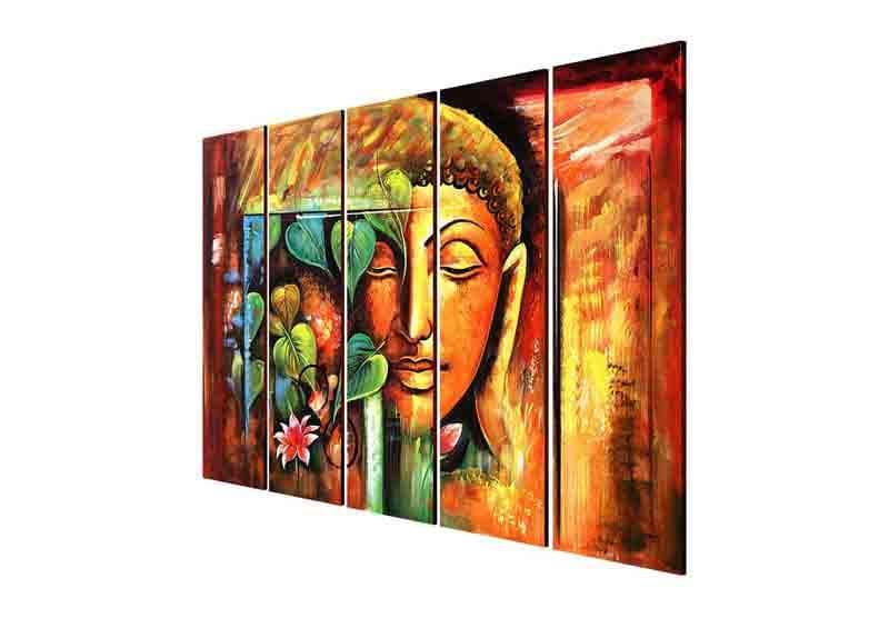 Wall Art & Paintings - Lord Gautam Buddha Wall Art - Set Of Five