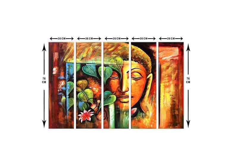 Wall Art & Paintings - Lord Gautam Buddha Wall Art - Set Of Five